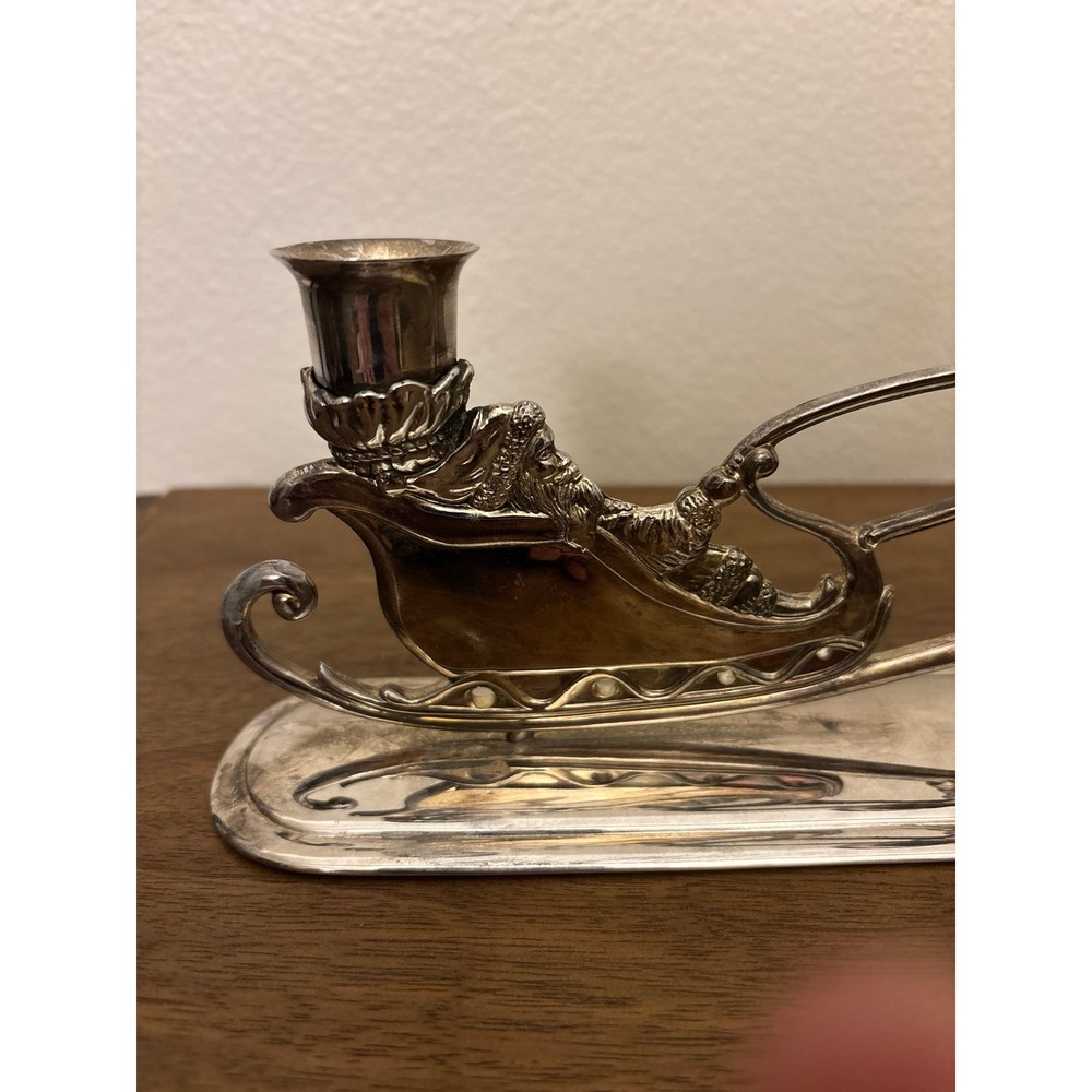 Vintage Silverplated Santa & Reindeer Candelabra - Picture 2 of 4